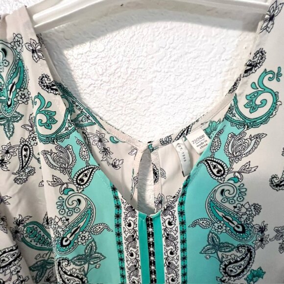EST. 1946 Womens cold-shoulder blouse, Teal Paisley Print on Cream 22/24W (CATO) - Picture 5 of 10